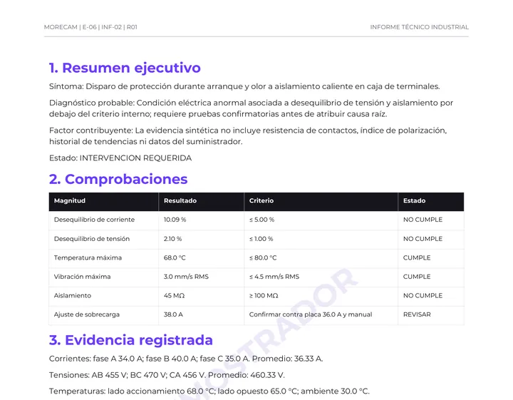 Vista del demostrador E-06: Informe de activo y evento