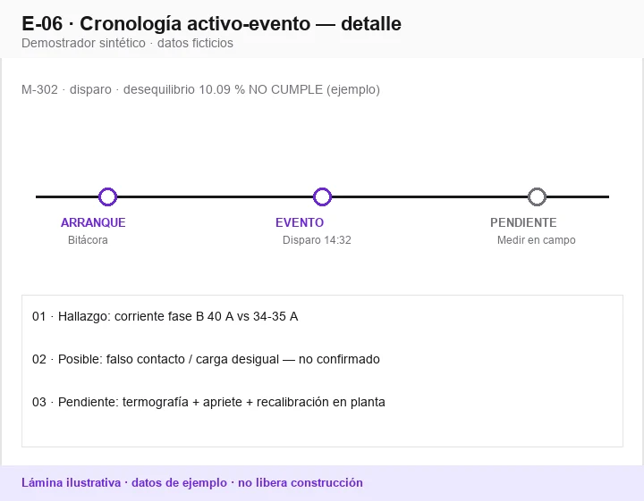 Vista del demostrador E-06: Detalle: cronología (ejemplo)