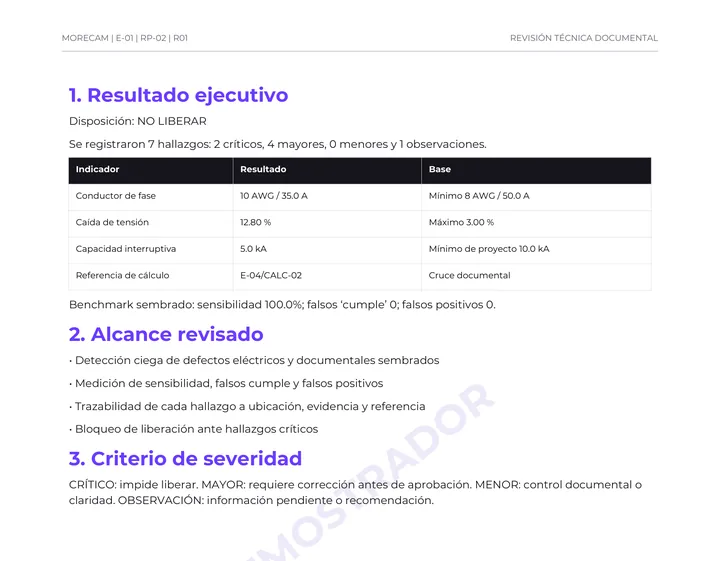 Vista del demostrador E-01: Informe de revisión de planos